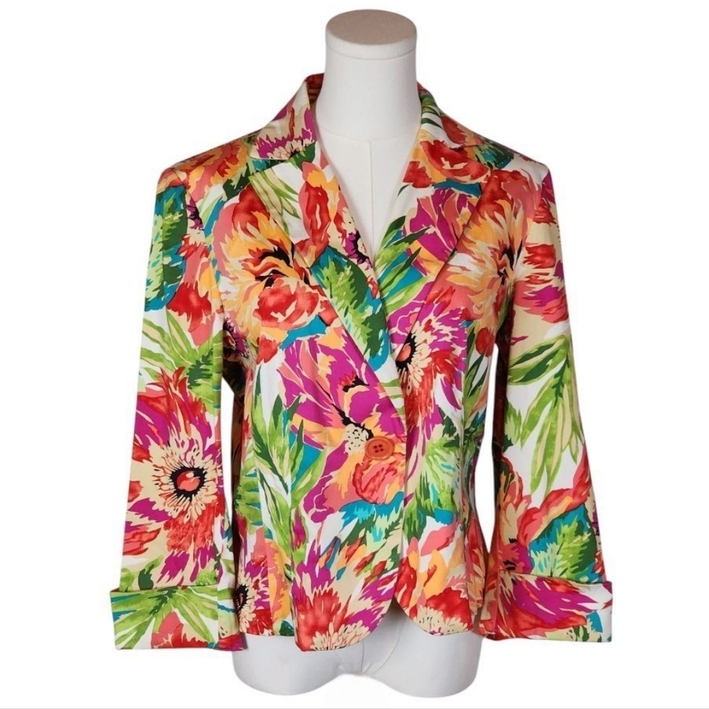 Bandolino Floral Stretch Blazer Jacket Pink Green Multicolor Size 10